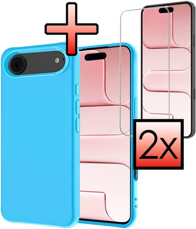 Hoesje - Met 2x Screenprotector - Geschikt voor Apple iPhone Air - Sterk & Shockproof - Back Cover - Siliconen Case - Telefoon Hoes - Lichtblauw