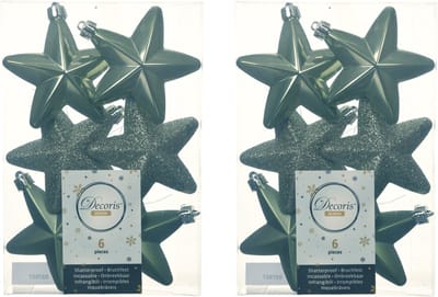 Decoris kersthanger sterren - 12x st - mosgroen - 7 cm - kunststof - kerstornamenten - kerstversiering
