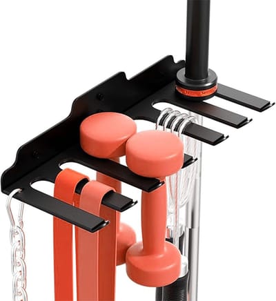 Wandrek met haken - Opberger sportuitrusting - Sportspullen organiseren - Ruimtebesparend ontwerp - 38x15x7 cm - Zwart