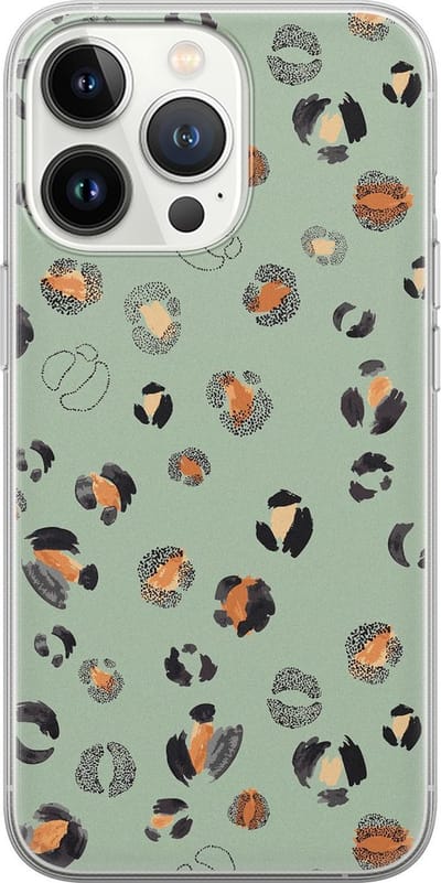 Leuke Telefoonhoesjes - Hoesje geschikt voor iPhone 13 Pro - Luipaard baby leo - Soft case - TPU - Luipaardprint - Blauw
