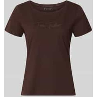 Tom Tailor - T-shirt met glitterlogo - Maat XL - java dark brown