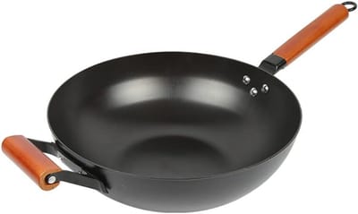 Wok met Antiaanbaklaag - Roerbakpan Koekenpan - Gezond Koken - Afneembare Handgreep - 32cm - Zwart
