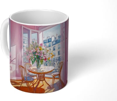 Mok - Koffiemok - Pink - City - Bloemen - Mokken - 350 ML - Beker - Koffiemokken - Theemok