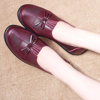 Dames Dames Vrouw Moeder Schoenen Platte Schoenen Echt Leer Loafers Gemengd Kleurig Slip-on Grote Maat 35-41 39 bordeaux