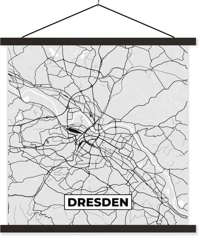 Posterhanger incl. Poster 60x60 cm - Schoolplaat - Dresden - Kaart - Stadskaart - Plattegrond - Duitsland - Textielposter - Zwarte latten - Stadskaart