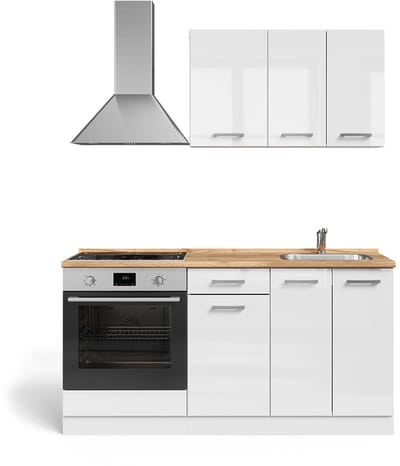 Vicco R-Line Eenpersoonskeuken – 160 cm met ovenkast en spoelbak met BL Wit hoogglans/wit