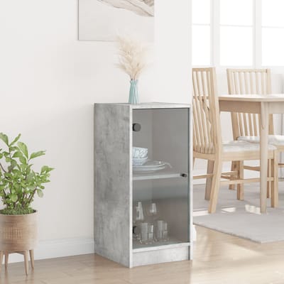 vidaXL - Bijzetkast - met - glazen - deuren - 35x37x75,5 - cm - betongrijs