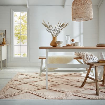 Flycarpets Tessa Diamond Modern Geometrisch - Laagpolig - Geruit Vloerkleed - Naturel - 200x290 cm
