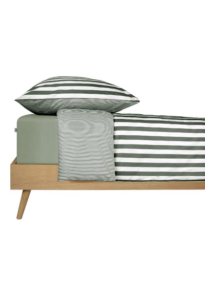 Tweedelige set omkeerbaar beddengoed Renforcé, groen gestreept - SCHIESSER Home 135*200
