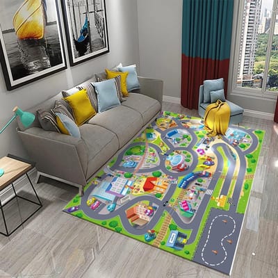 Kinder Wegverkeer Tapijt Cartoon Auto Speelgoed Kleed voor Jongens Meisjes Stadsleven Educatieve Kleden MultiColor Baby Slaapkamer Kinderkamer Speelmat 40x60cm gray