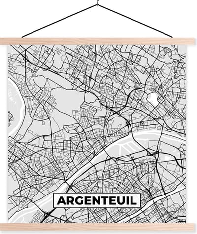 Posterhanger incl. Poster 40x40 cm - Schoolplaat - Frankrijk - Plattegrond - Kaart - Tarbes - Stadskaart - Textielposter - Blanke latten - Stadskaart