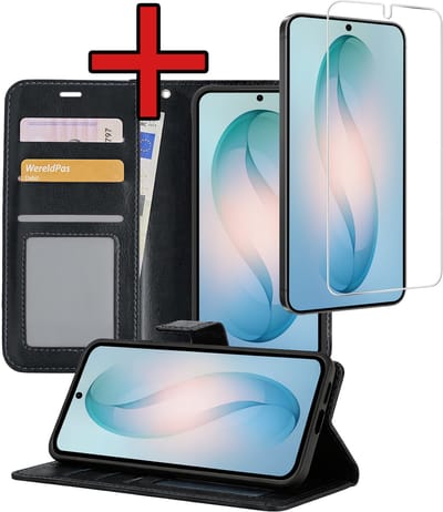 Hoesje - Met Screenprotector - Geschikt voor Samsung Galaxy S26 - Luxe Pasjeshouder - Flipcase - Bookcase Portemonee - Flip Case - Kunstleer Book Case - Book Cover - Walletcase - Portemonneehoes - Telefoonhoes - Zwart