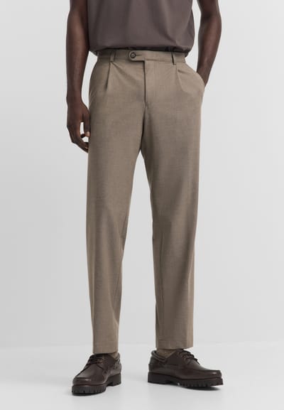 Bugatti Herren Broek met plooien Elio Relaxed Fit in flanell-look