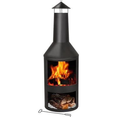 BBQ Collection Buitenhaard met Schoorsteen - Tuinhaard 134 x 44,5 x 44,5 cm - Terrashaard voor Brandhout - Terraskachel met As-Opvangbak, Pook en Houtopslag - Tuin en Terras - Carbon Staal