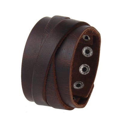 Leren Armband - Gekruiste Band - Armband Leer - Drukknopen - Bruin