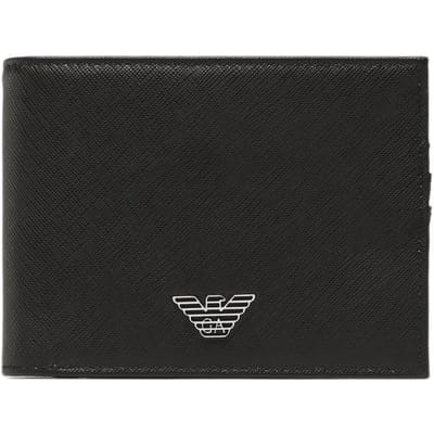 Emporio Armani Klassieke Korte Adelaar Logo Drie-in-één Opvouwbare Polyester Portemonnee Herenportemonnee Zwart Y4R165-Y138E-81072 Black