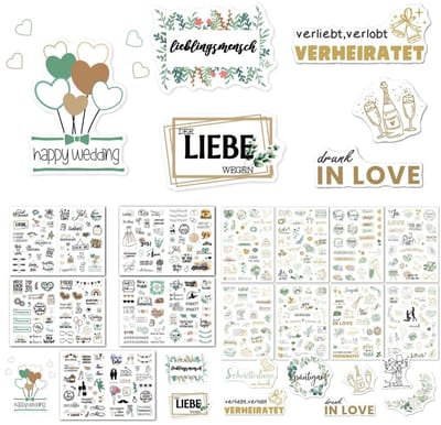 Dailygoods - 496 stuks/13 vellen stickers bruiloft gastenboek, vintage, bruiloftsstickers Love stickers voor scrapbook voor gastenboek en bruiloftsalbum