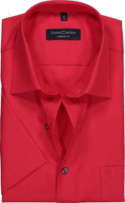 CASA MODA comfort fit overhemd - korte mouw - rood - Strijkvrij - Boordmaat: 38 (EU maat: S)