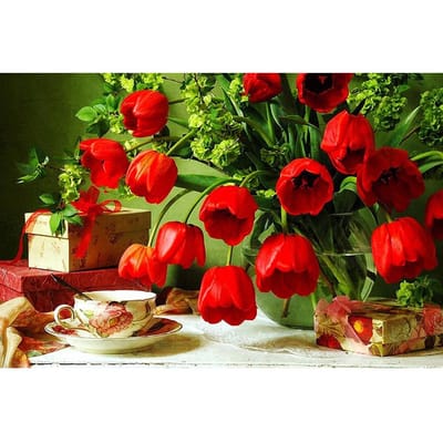 Borduurpakket DIY diamant borduurwerk rode tulpen volledige ronde Diamond schilderij mozaïek Home Decor 20X30CM red