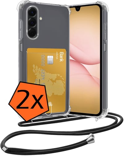Hoesje Geschikt voor Samsung A17 Hoesje Met Telefoonketting Pasjeshouder Shockproof Case Koord - Hoesje Geschikt voor Samsung Galaxy A17 Hoes Met Kaarthouder - Transparant - 2 PACK