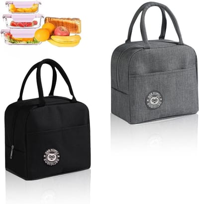 Set van 2 Geïsoleerde Tassen van 6L, Dubbele Laag, Dikke Koeltassen, Vouwbare Lunchtas voor Werk, School, Kamperen en Reizen met Warmte-isolerende Film