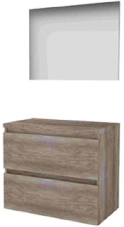 Basic-Line Basic 46 Badkamermeubelset - 80 x 46 cm - Greeploos - 2 Lades - Wastafelblad - Spiegel - Scotch Oak