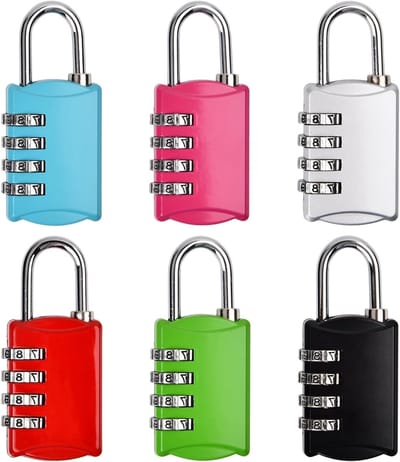 Dailygoods - 6 stuks hangslot, cijferslot, 4-cijferig hangslot met cijfercode, slot met cijfercode van metaal, weerbestendig, cijferslot, klein hangslot, voor kluisjes, poort, omheining (6 stuks)