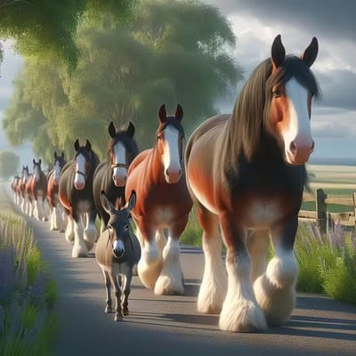 diamond painting Paarden langs de weg met ezel voor op 30 x 30 cm