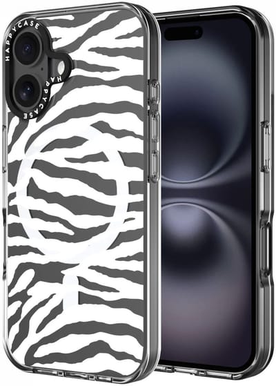 HappyCase Joy Hoesje | Geschikt voor Apple iPhone 16 | Compatibel met MagSafe | Back Cover | Silver Zebra Print