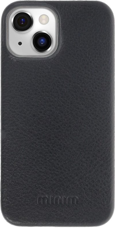 Minim Apple iPhone 14 Hoesje Echt Leer Back Cover Zwart