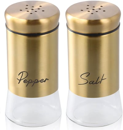 Dailygoods- Zout- en Peppershaker 150 ml - Set van 2 - Roestvrij Staal/Glas - Gouden Kleur - Geschikt voor Thuis/Restaurant - Kruidenset