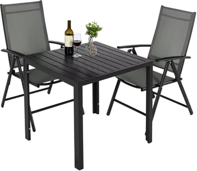 Tuinset met tuinstoelen - Tuintafel - 4 personns - Balkonset - 5-delige tuinemubelen - Aluminium - Zwart - Klapstoelen