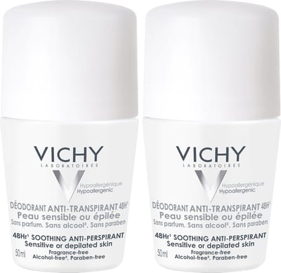 Vichy Anti-Transpiratie Deodorant 48u - voor een Gevoelige of Geëpileerde Huid - Roller - Voordeelbundel 2x 50ml