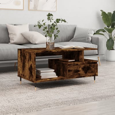vidaXL - Salontafel - 90x49x45 - cm - bewerkt - hout - gerookt - eikenkleurig