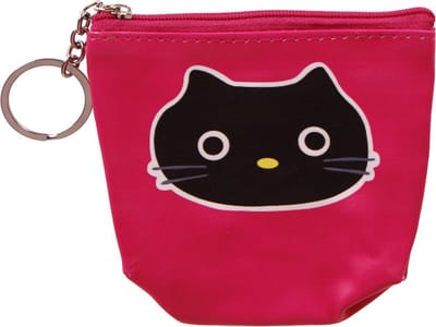 Portemonneetje rits fuchsia met zwarte kattenkop - Cat is always right - 10x11cm