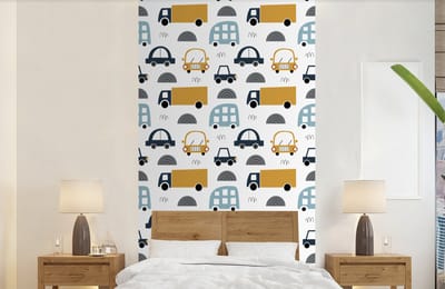 Behang - Fotobehang Patroon - Jongens - Auto - Kind - Breedte 120 cm x hoogte 240 cm