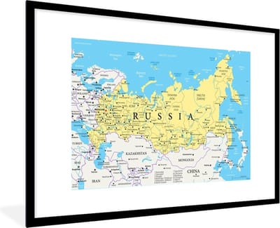 Poster in lijst - Fotolijst 90x60 cm - Posters - Illustratie van een deel van de wereldkaart met Rusland - Posterlijst zwart - Decoratie - Wanddecoratie woonkamer - Muurdecoratie slaapkamer