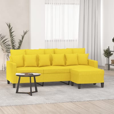 vidaXL - Driezitsbank - met - voetenbank - 180 - cm - stof - lichtgeel