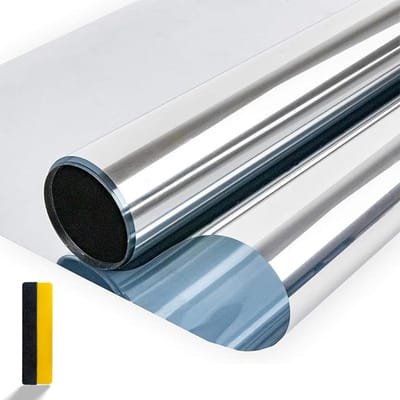 Spiegelfolie zichtbescherming transparant van binnen - zelfklevend - zonwerende folie - uv-bescherming - zilver - 595 x 200 cm