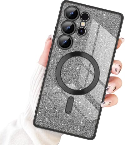 Glitter Sequin Design Hoesje Compatibel met Magsafe Magnetische Case Geschikt voor: Samsung Galaxy S24 Ultra - Zachte TPU Case - Zwart