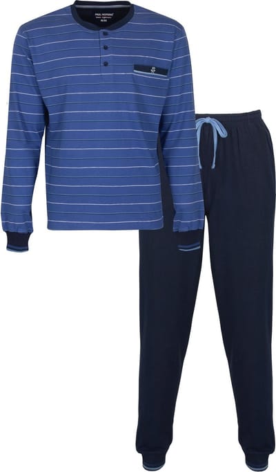 Paul Hopkins Heren Pyjama - Gestreept - Paspel Borstzakje - Blauw - Maat L