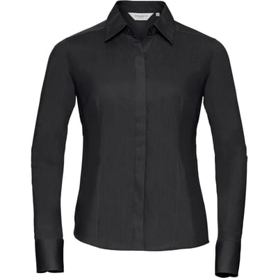 Russell Collectie Dames/Dames Lange Mouwen Poly-Katoen Gemakkelijk Onderhoud Gepaste Poplin Shirt (Zwart)