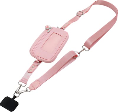 Nylon Telefoon Riem met Clip – Roze – Verstelbare Phone Strap met Kaart- en Portemonneeclip, Polsband en Crossbody Lanyard voor Handsfree Gebruik