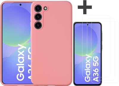 Hoesje geschikt voor Samsung Galaxy A36 hoesje zacht siliconen met 3 Stuks gehard glas Screenprotectors- Arara backcover - Roze