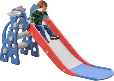 3-in-1 Kinderglijbaan met Basketbalring voor Binnen en Buiten