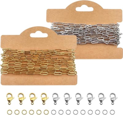 5 m 3 x 9 mm Trombone Ketting van RVS in Goud en Zilver met 10 Sluitingen en 30 Open Ringen voor Sieraden Maken en Armbanden