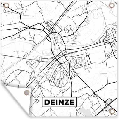 Tuin poster België – Deinze – Stadskaart – Kaart – Zwart Wit – Plattegrond - 200x200 cm - Tuindoek