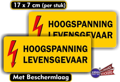 Jerma - Hoogspanning Levensgevaar - Sticker - Set - 2 st - 17 x 7 cm - Weerbestendig - Zelfklevend