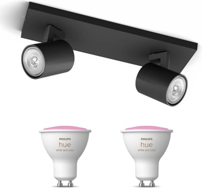 Philips Hue Runner Opbouwspot (Zwart) - Wit en Gekleurd Licht - Plafondspot met 2 Lichtpunten - GU10 - Hue White and Color Ambiance