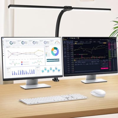 LotaHome - Bureaulamp LED Dimbaar - Dubbele Flexibele Bureauverlichting - Bureaulamp met Klem - Desklamp - Laptoplamp - Tafellamp - Werkverlichting - Inklapbaar - Bureauaccessoires - 5 Lichtstanden en 3 Dimfuncties - Touchscreen - Afstandsbediening
